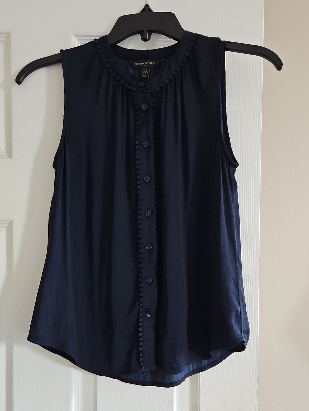 Banana Republic Dark Navy Sleeveless Blouse with Button-Trim
